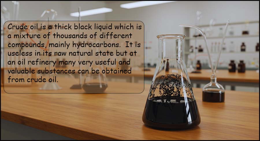 A sample of crude oil in a conical flask.